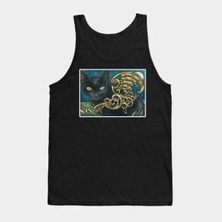 The Black Cat With Golden Wings - White Outlined Version Tank Top